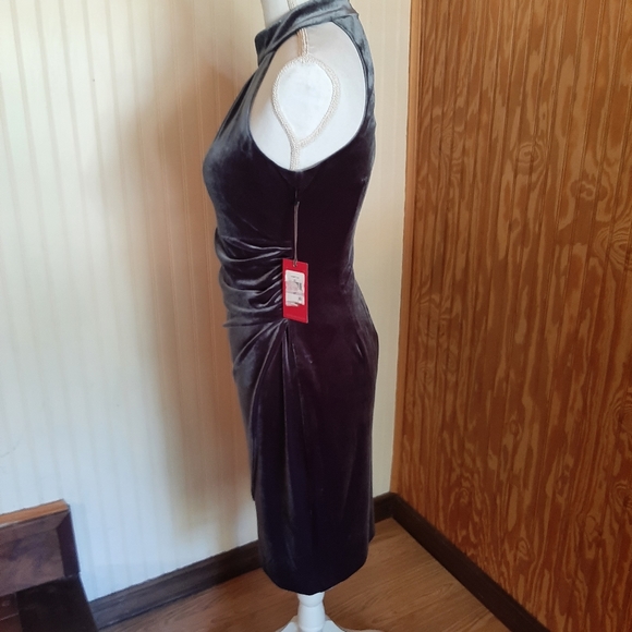 NWT Vince Camuto Gray Velvet Choker High Neck Sleeveless Formal Dress - Picture 5 of 7